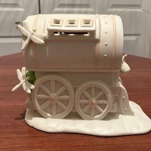 Snowbunnies, bisque porcelain light up figurines, “The Woodland Wagon”